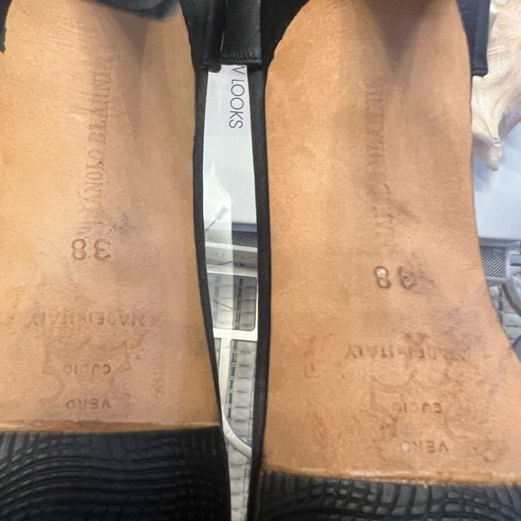 MANOLO BLAHNIK CATALINA BLACK SATIN FEATHER HEELS SHOES size 38 - Picture 4 of 8